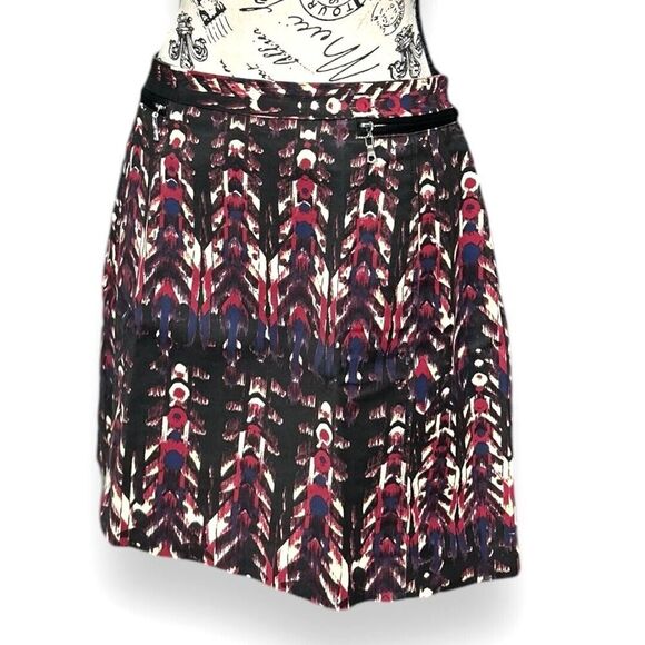 H&M 12 Multicolor Mini Skirt Tribal Print Zip Stretch Boho Casual Festival Chic - Picture 8 of 10